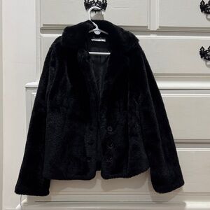 Girls Elegant Black Faux Fur Jacket